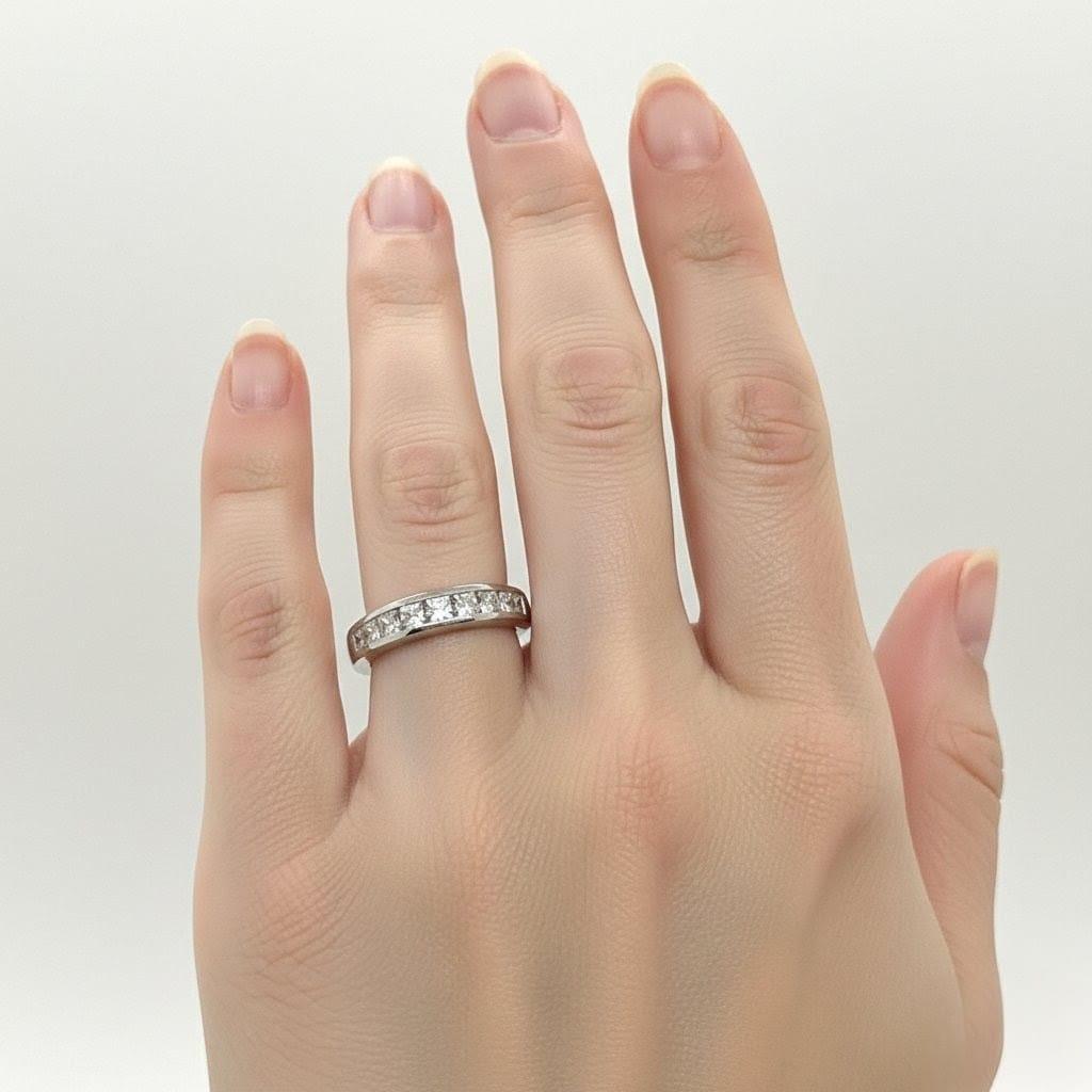 DIAMOND HALF ETERNITY PRINCESS CUT BAND RING 1.18CTW PLATINUM