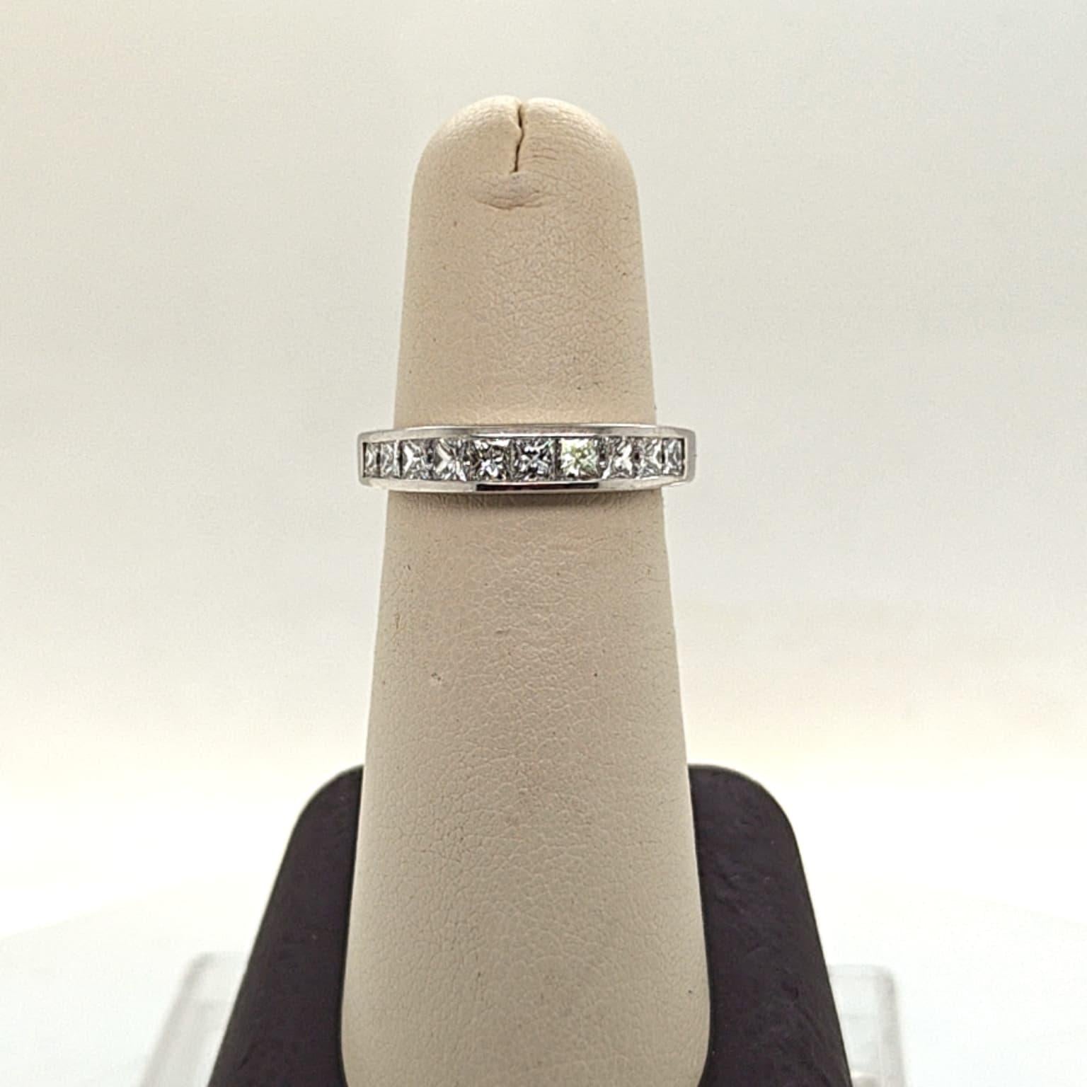 DIAMOND HALF ETERNITY PRINCESS CUT BAND RING 1.18CTW PLATINUM