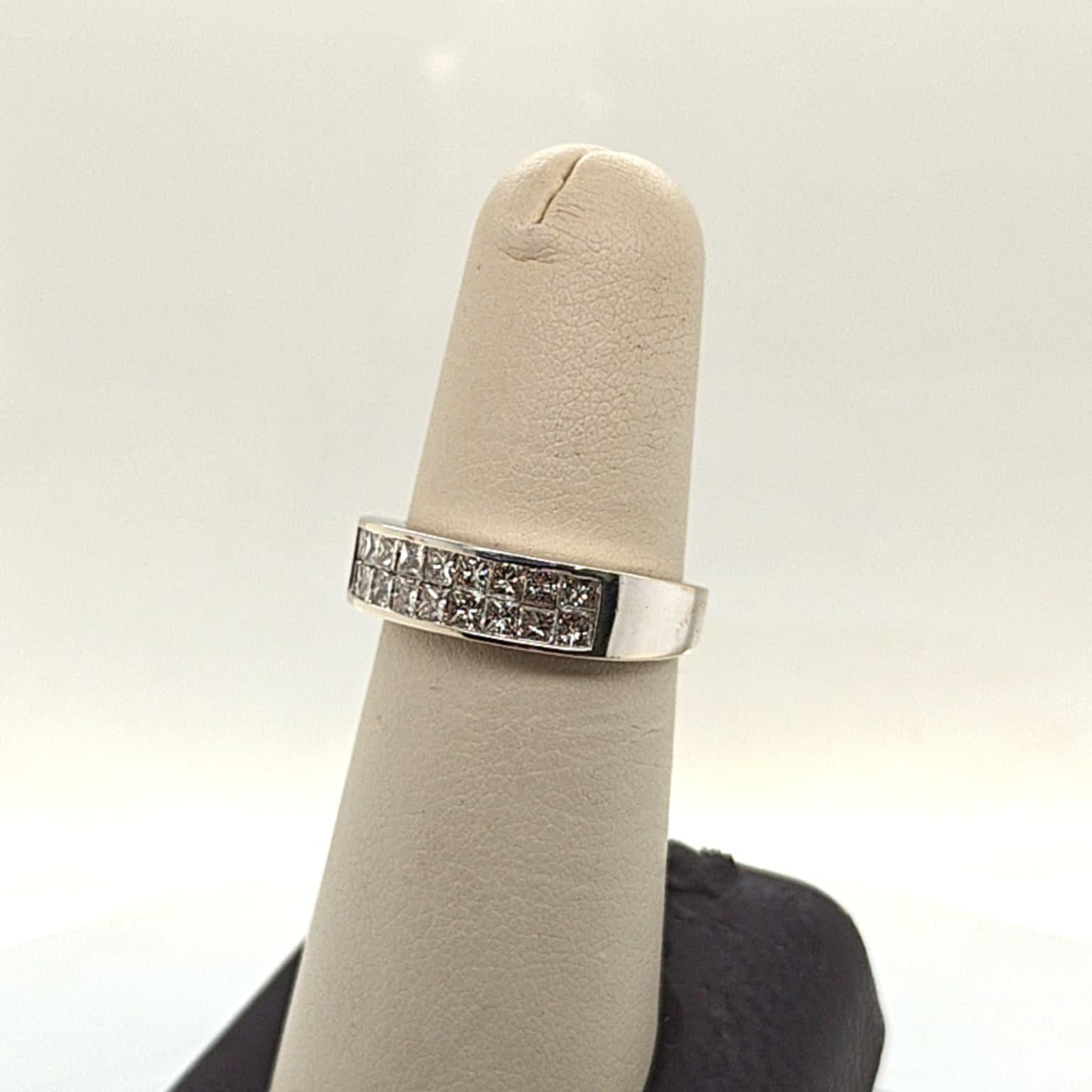 DIAMOND BAND RING INVISIBLE PRINCESS SET 1.65CTW WHITE GOLD