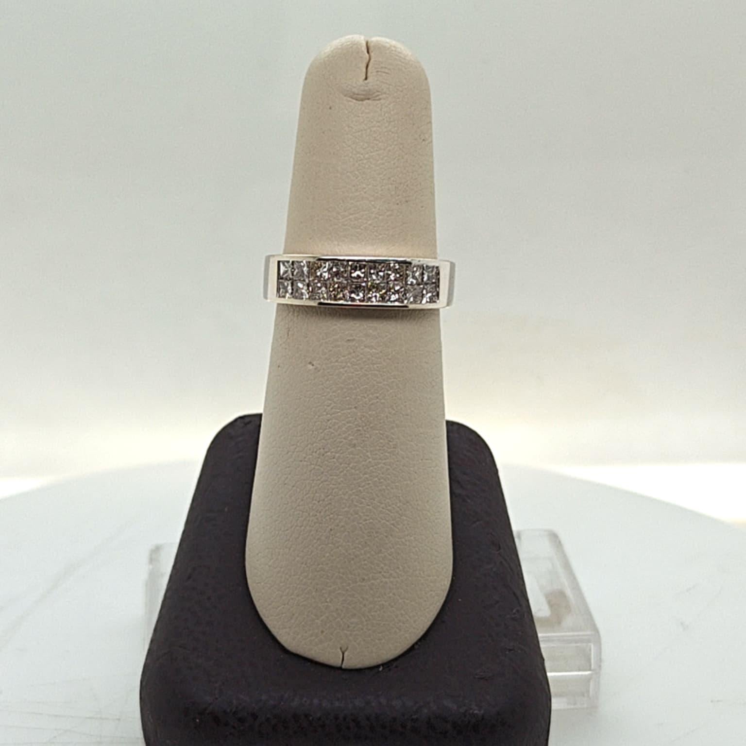 DIAMOND BAND RING INVISIBLE PRINCESS SET 1.65CTW WHITE GOLD
