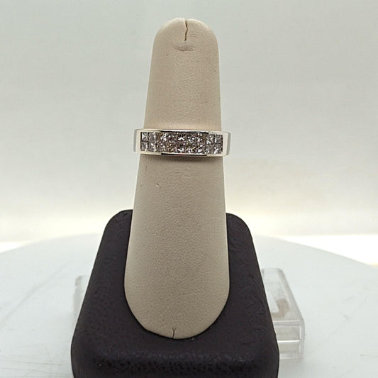 DIAMOND BAND RING INVISIBLE PRINCESS SET 1.65CTW WHITE GOLD