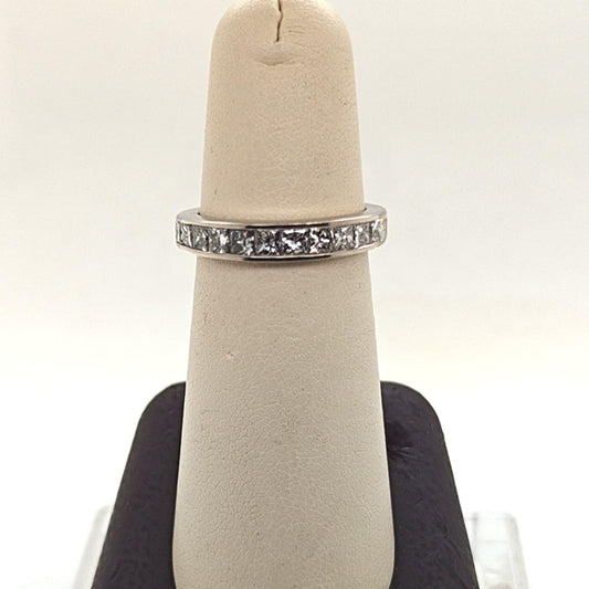 DIAMOND PRINCESS CUT HALF ETERNITY BAND RING 1.05CTW WHITE GOLD
