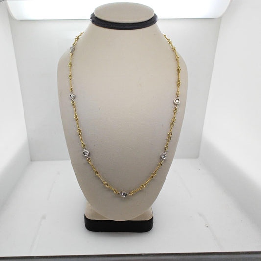 DIAMOND BY THE YARD NECKLACE YELLOW GOLD WITH WHITE GOLD BEZELS