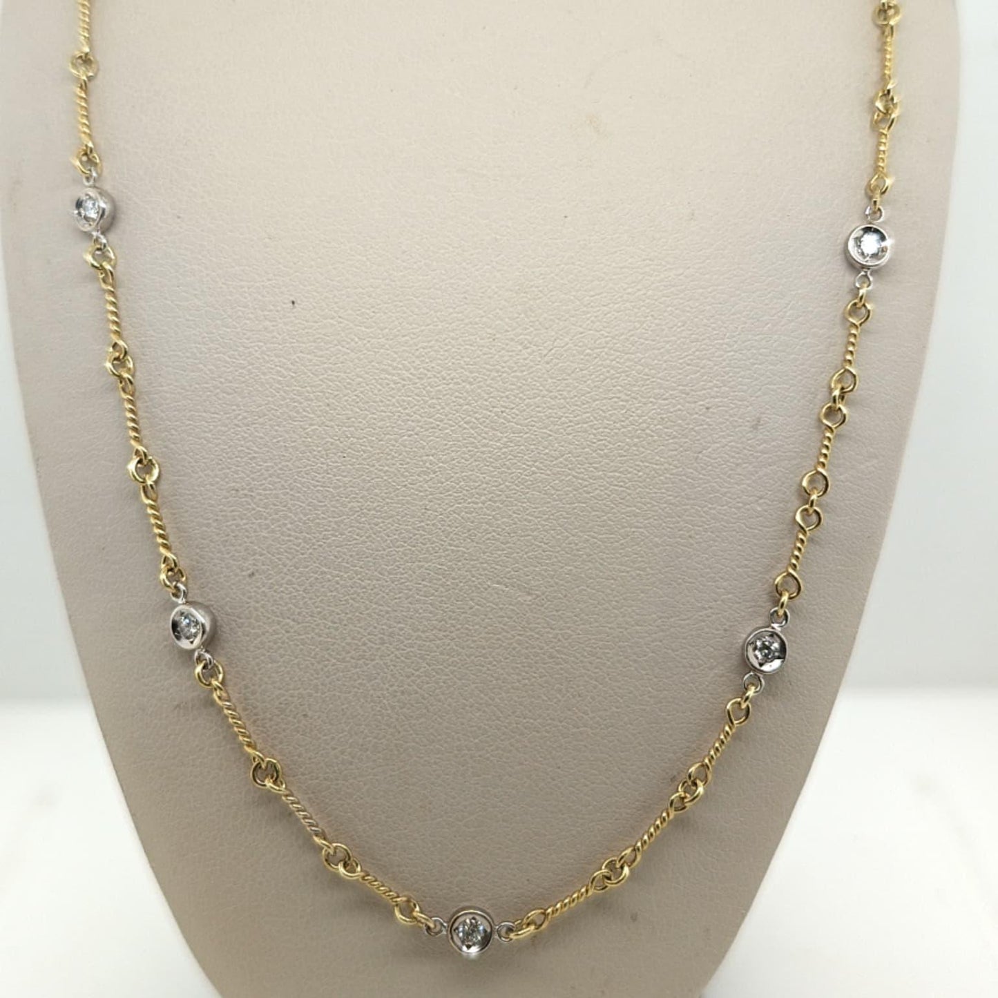 DIAMOND BY THE YARD NECKLACE YELLOW GOLD WITH WHITE GOLD BEZELS