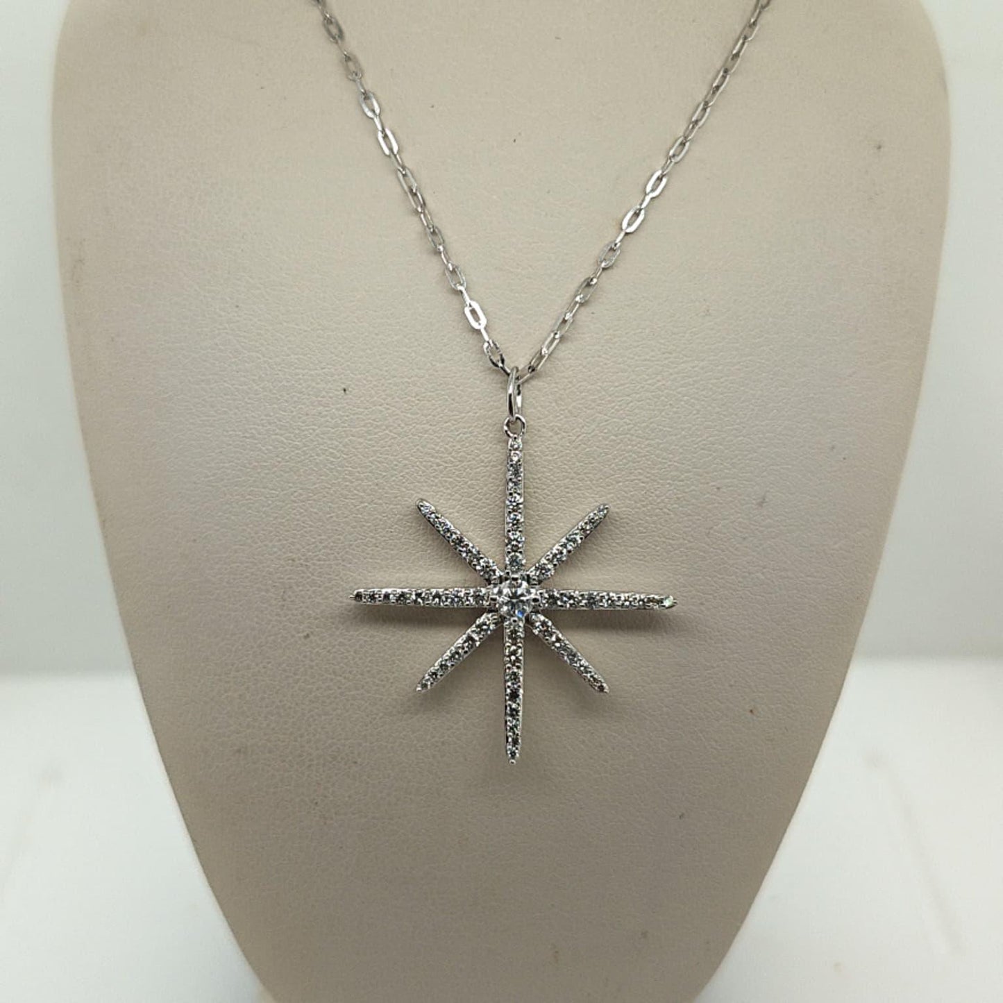 DIAMOND STAR SNOWFLAKE PENDANT NECKLACE 1.60CTW WHITE GOLD