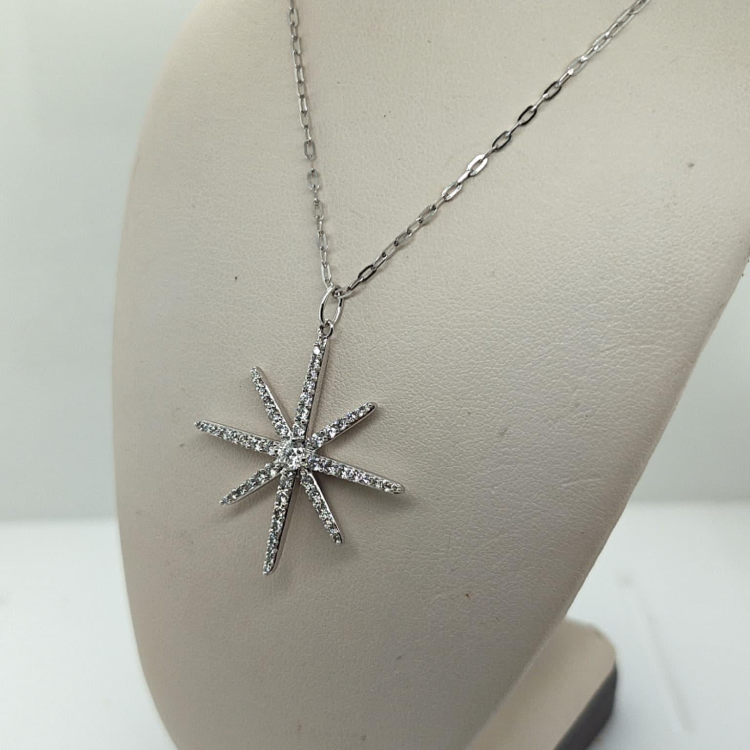 DIAMOND STAR SNOWFLAKE PENDANT NECKLACE 1.60CTW WHITE GOLD