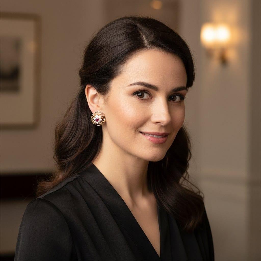 DIAMOND AND RUBY CLUSTER ESTATE EARRINGS YELLOW GOLD