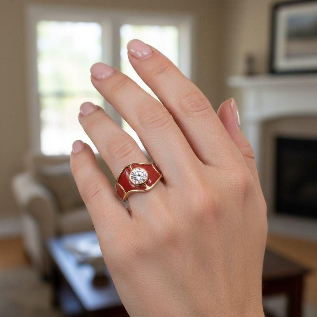DIAMOND AND CORAL RING 0.80CTW ROSE GOLD
