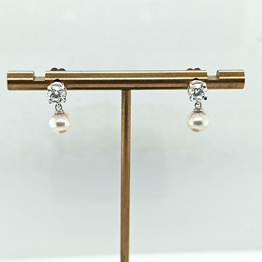 DIAMOND AND PEARL DANGLE EARRINGS 0.65CTW WHITE GOLD