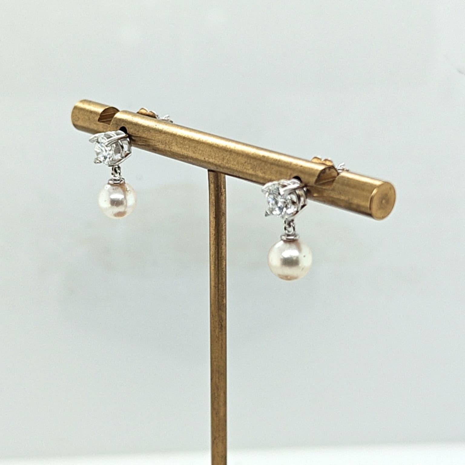 DIAMOND AND PEARL DANGLE EARRINGS 0.65CTW WHITE GOLD