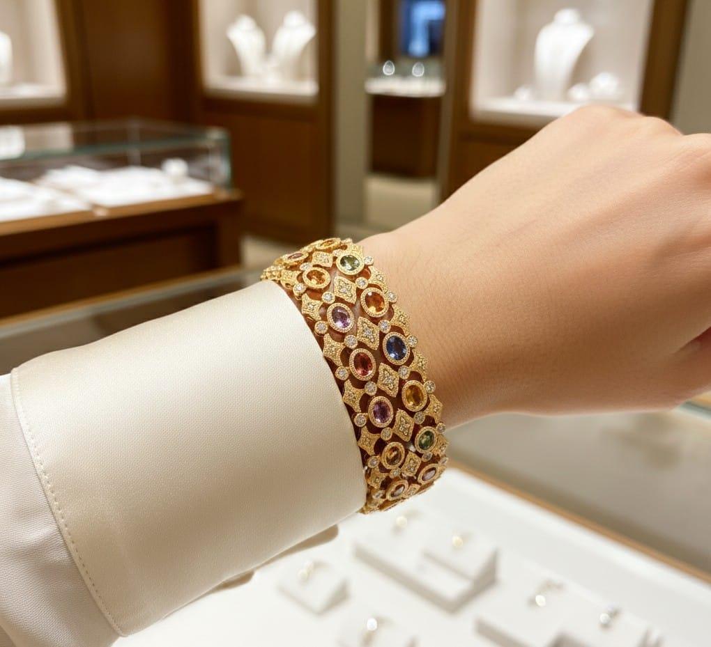 MULTI COLOR SAPPHIRE AND DIAMOND BRACELET YELLOW GOLD