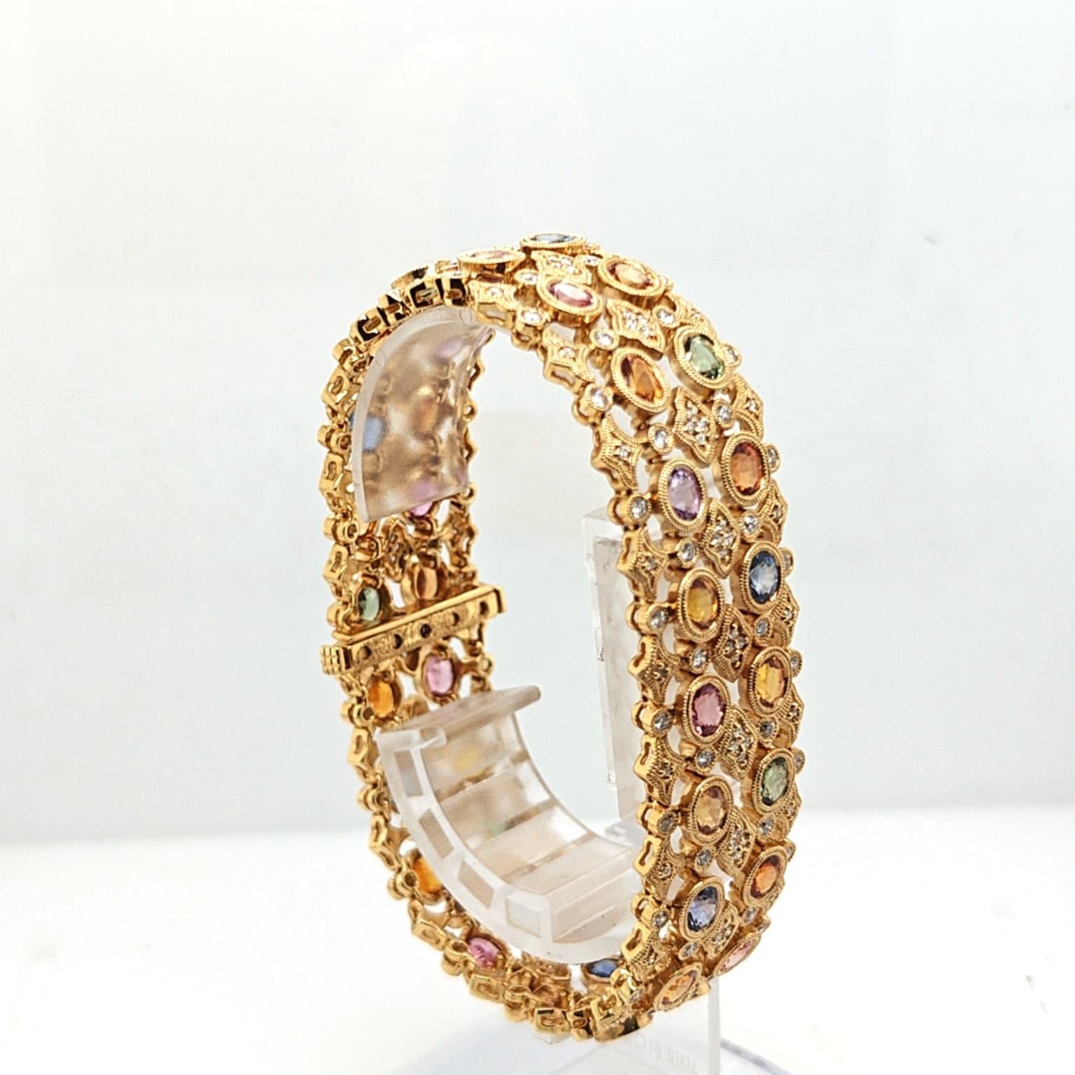 MULTI COLOR SAPPHIRE AND DIAMOND BRACELET YELLOW GOLD