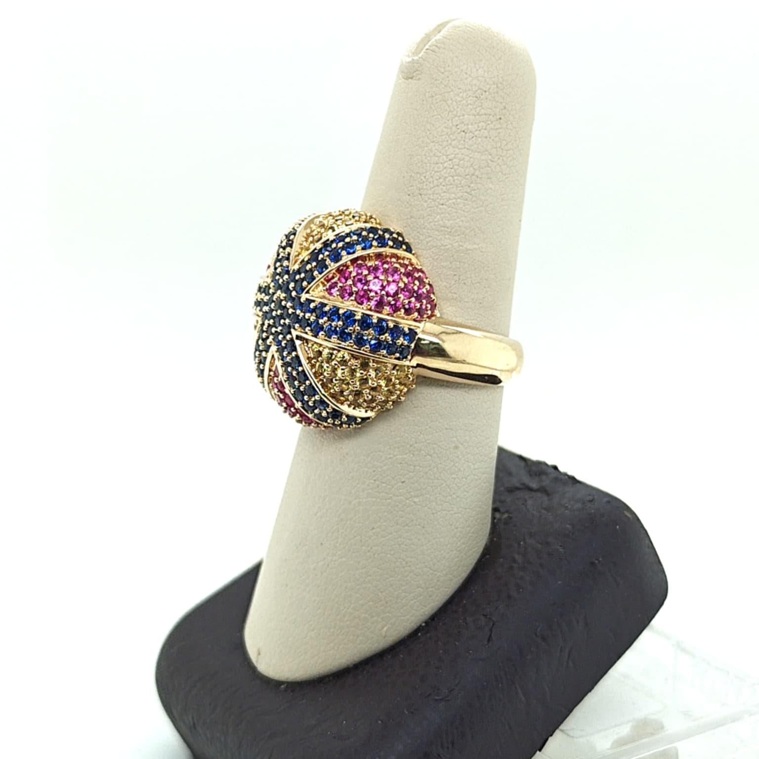 SAPPHIRE DOME RING MULTI COLOR YELLOW GOLD