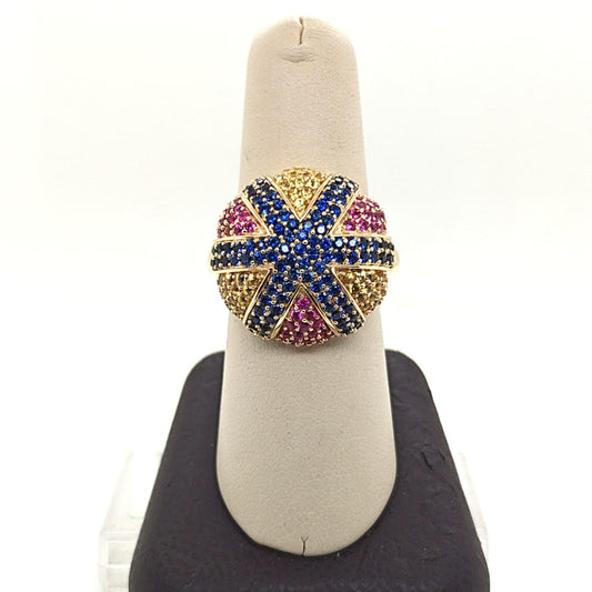 SAPPHIRE DOME RING MULTI COLOR YELLOW GOLD