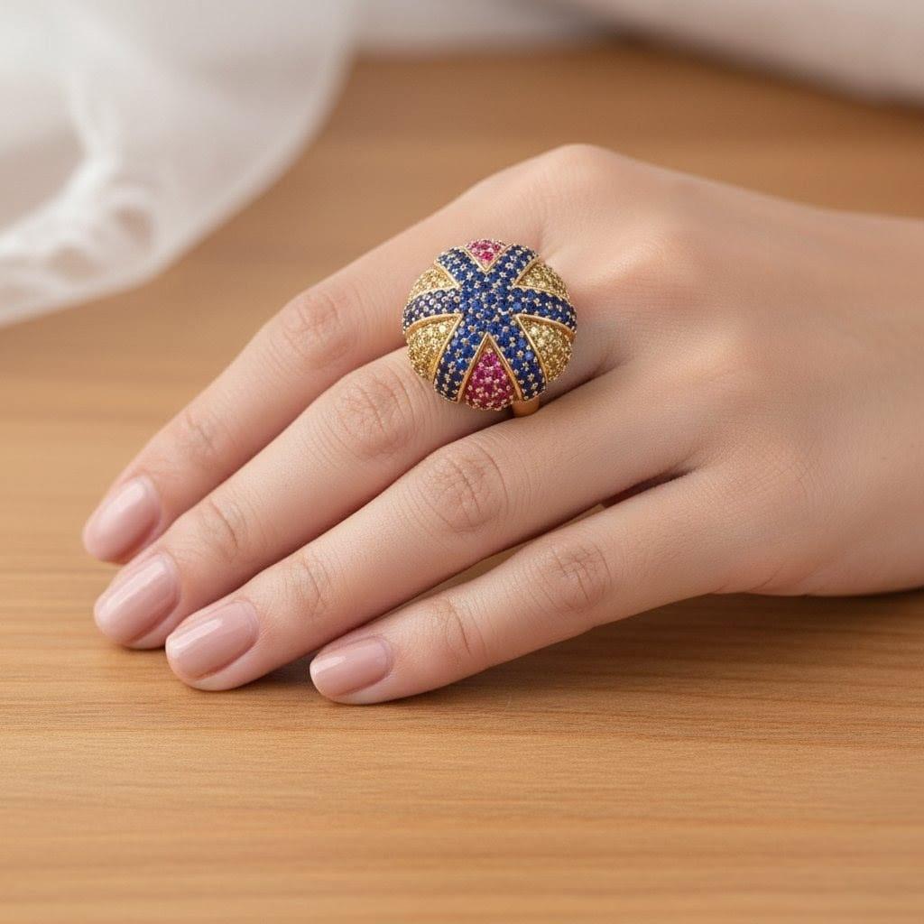 SAPPHIRE DOME RING MULTI COLOR YELLOW GOLD