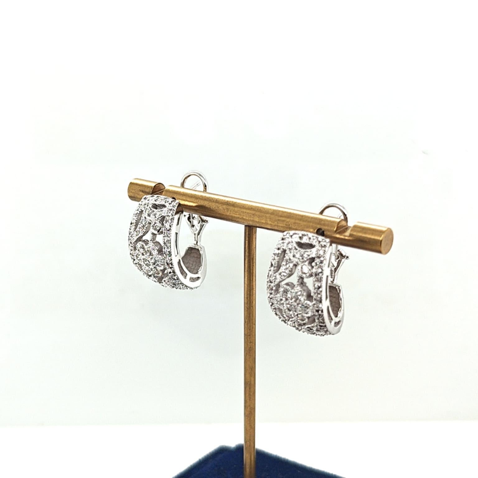 DIAMOND HALF HOOP HANGING EARRINGS 1.55CTW WHITE GOLD