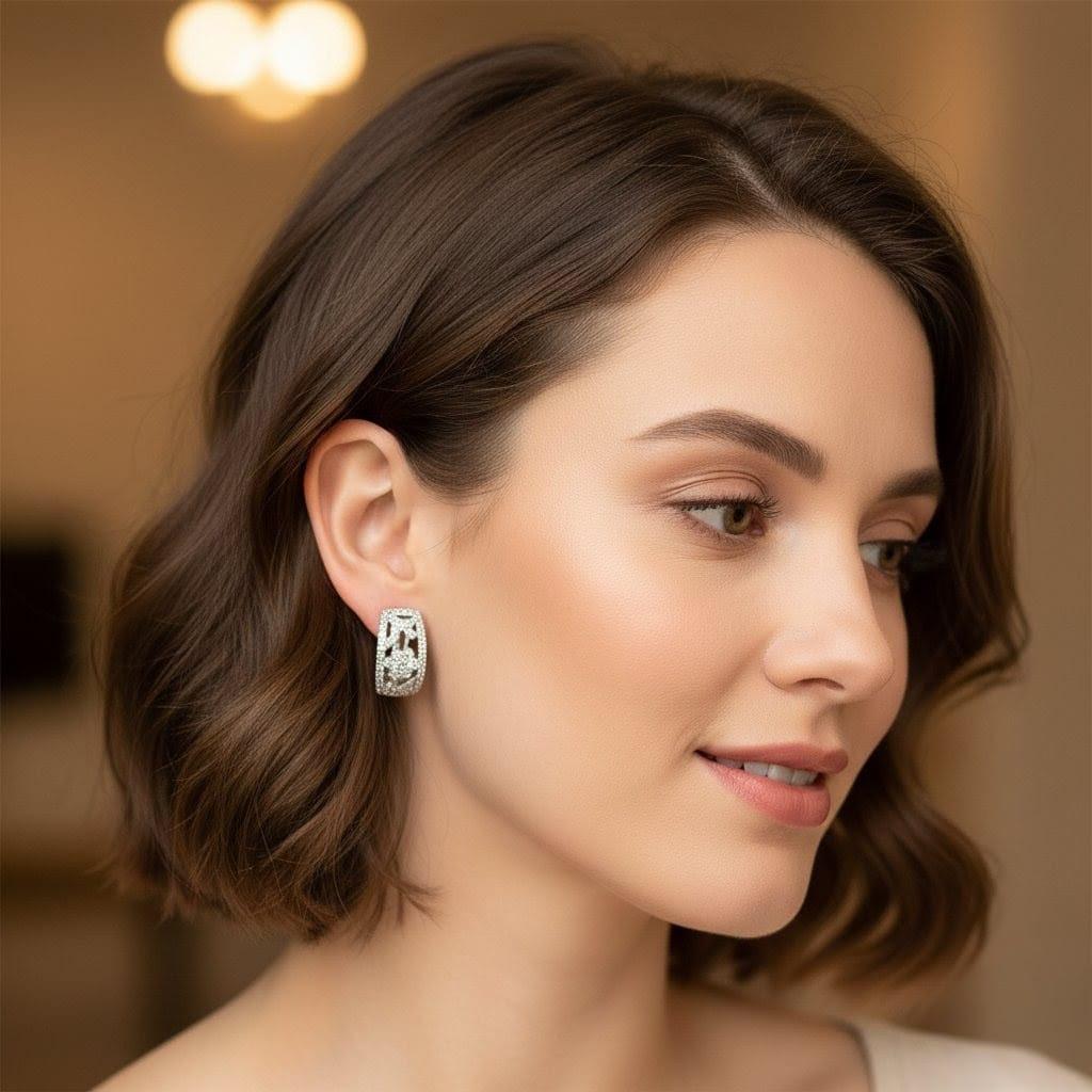 DIAMOND HALF HOOP HANGING EARRINGS 1.55CTW WHITE GOLD