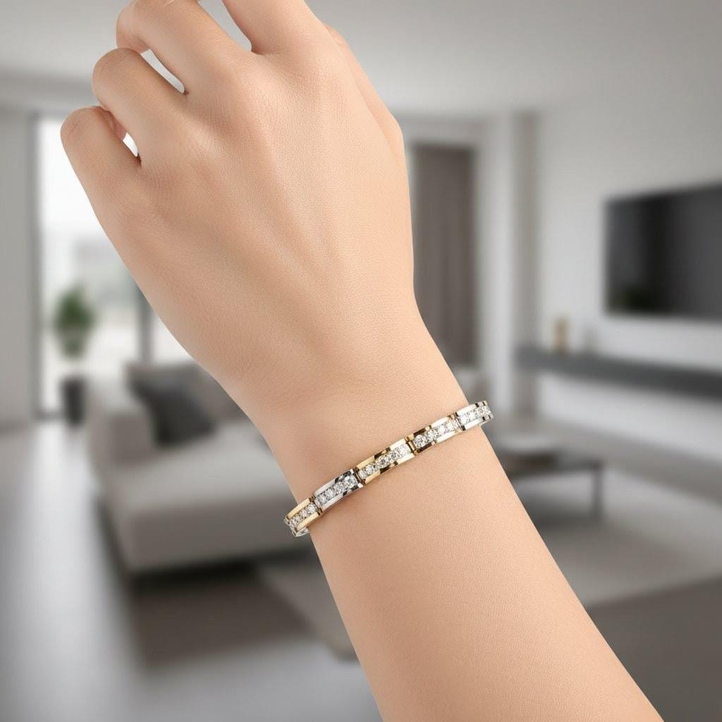 DIAMOND BRACELET 5.02CTW CHANNEL SET TWO TONE GOLD