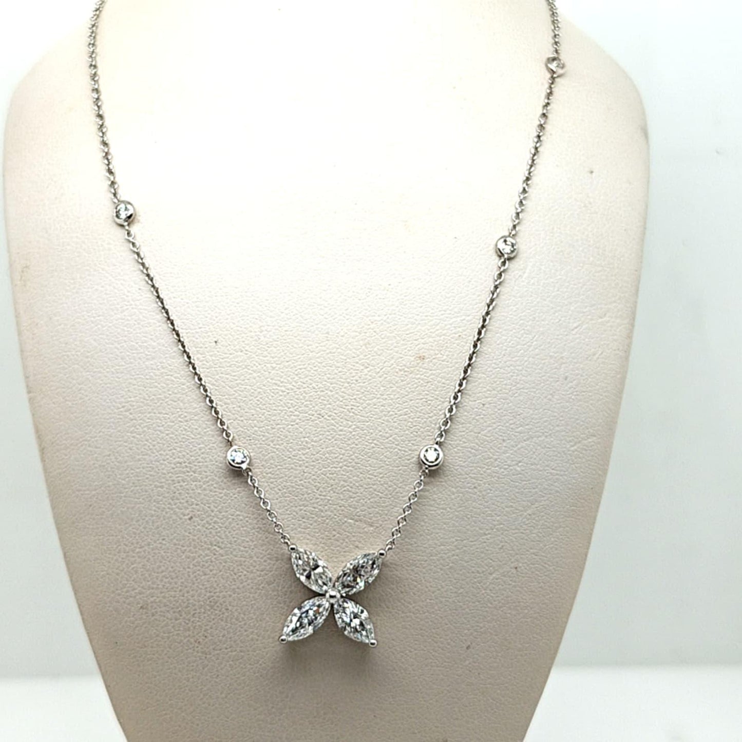 DIAMOND 4 MARQUISE FLOWER PENDANT DIAMOND BY THE YARD NECKLACE WHITE GOLD 2.5CTW