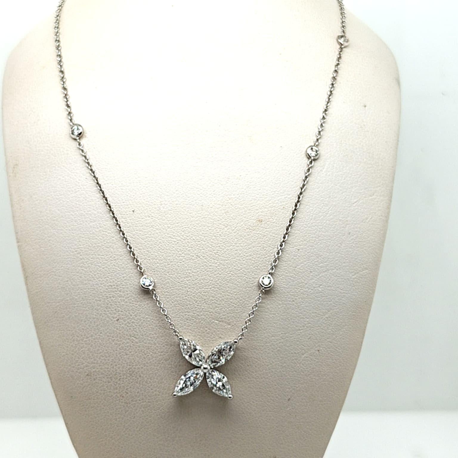 DIAMOND 4 MARQUISE FLOWER PENDANT DIAMOND BY THE YARD NECKLACE WHITE GOLD 2.5CTW