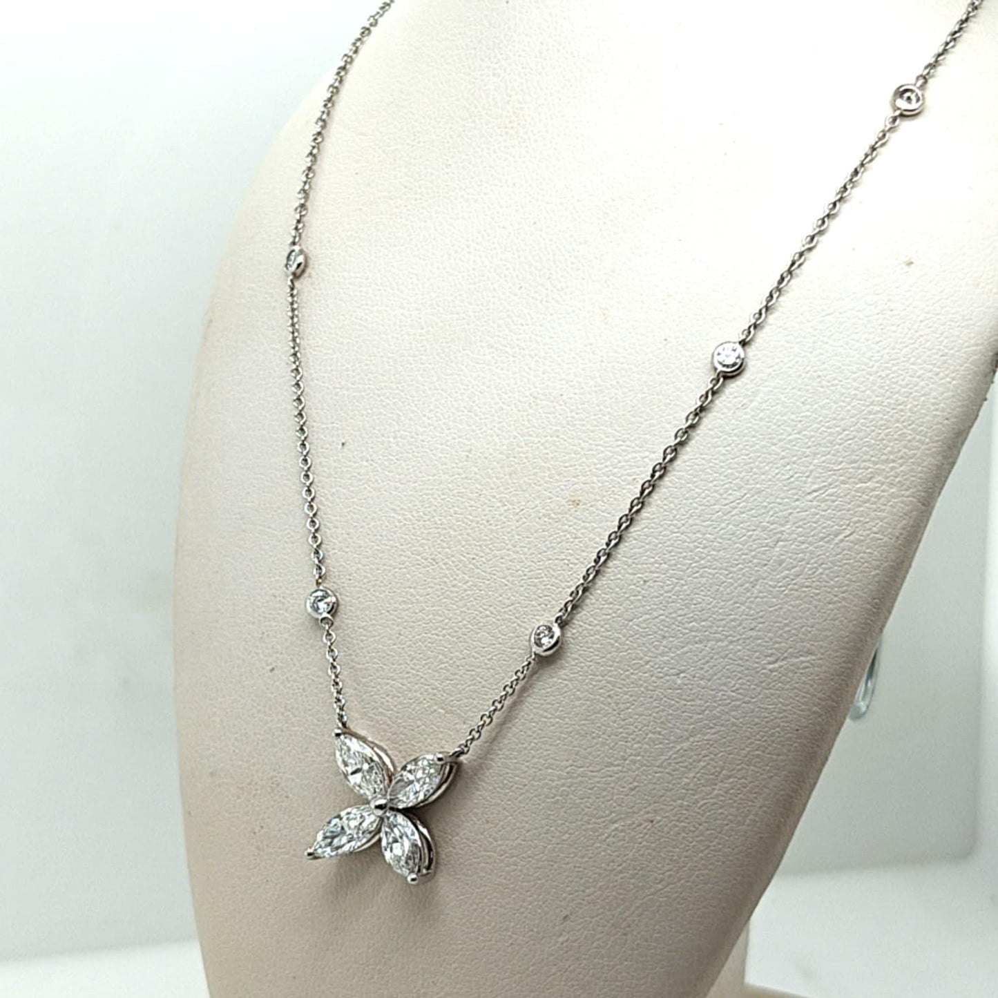 DIAMOND 4 MARQUISE FLOWER PENDANT DIAMOND BY THE YARD NECKLACE WHITE GOLD 2.5CTW