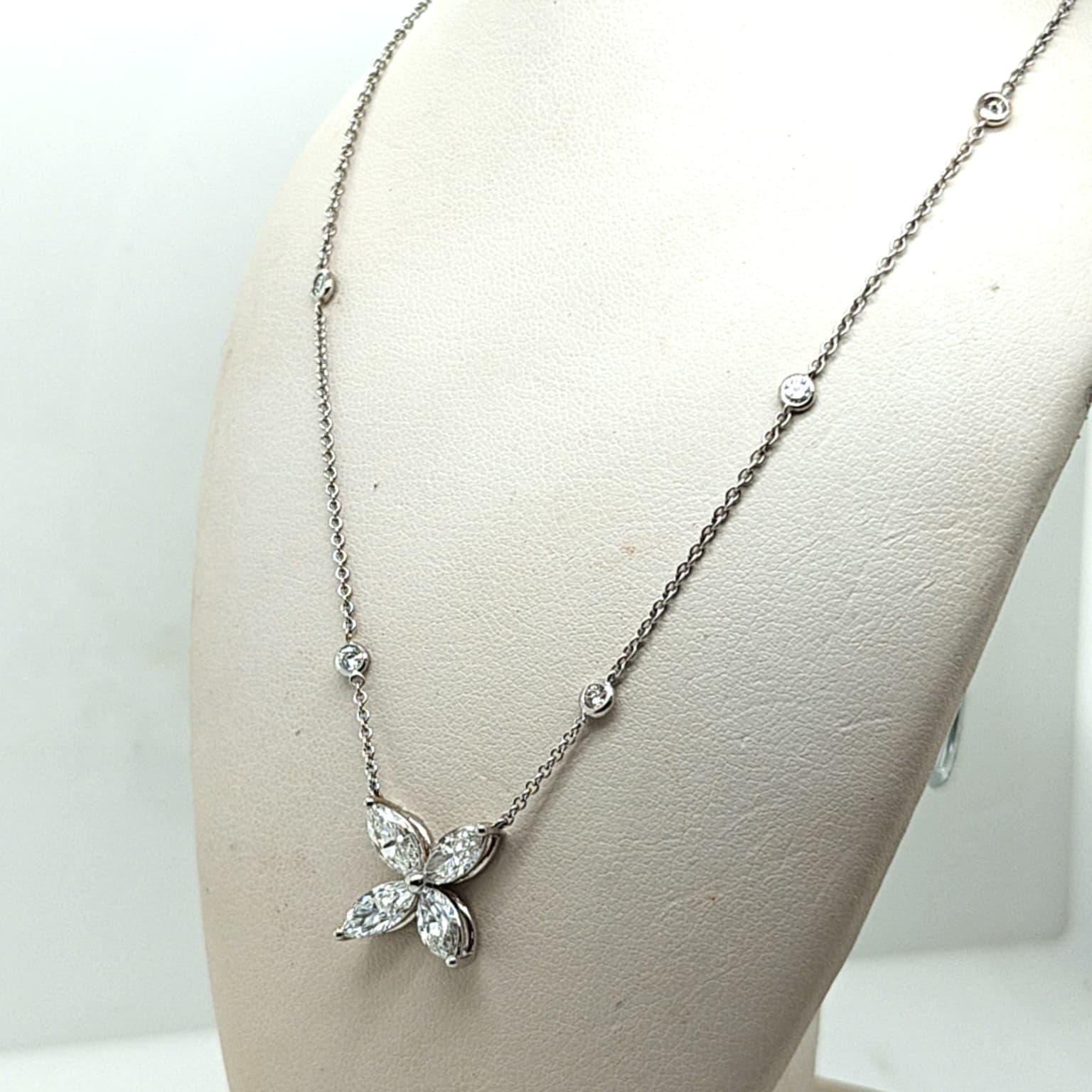 DIAMOND 4 MARQUISE FLOWER PENDANT DIAMOND BY THE YARD NECKLACE WHITE GOLD 2.5CTW