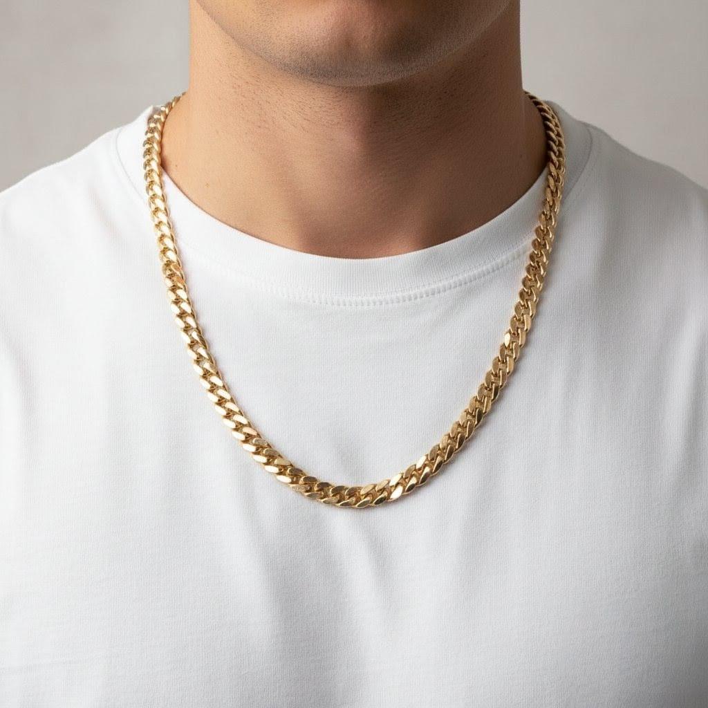 CUBAN MENS NECKLACE 25.5" LONG SOLID YELLOW GOLD