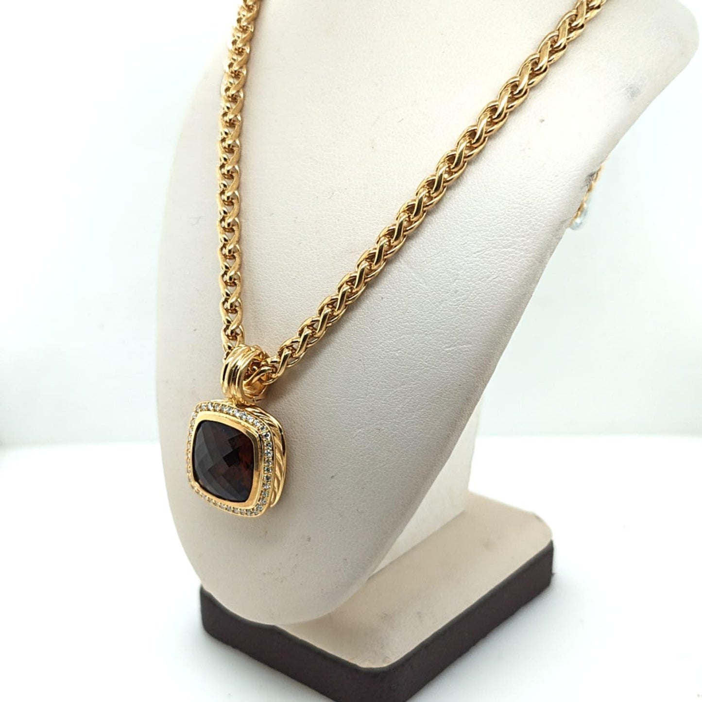 DAVID YURMAN DIAMOND AND ALBION SMOKY QUARTZ  PENDANT NECKLACE YELLOW GOLD