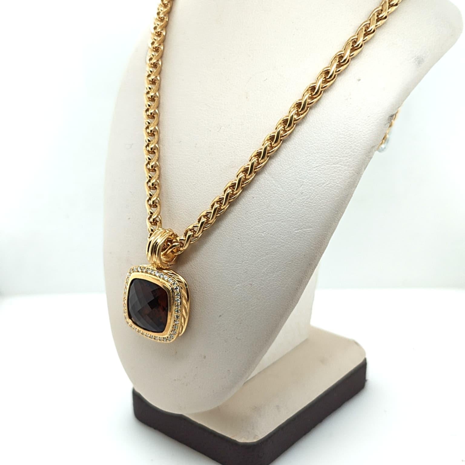 DAVID YURMAN DIAMOND AND ALBION SMOKY QUARTZ  PENDANT NECKLACE YELLOW GOLD