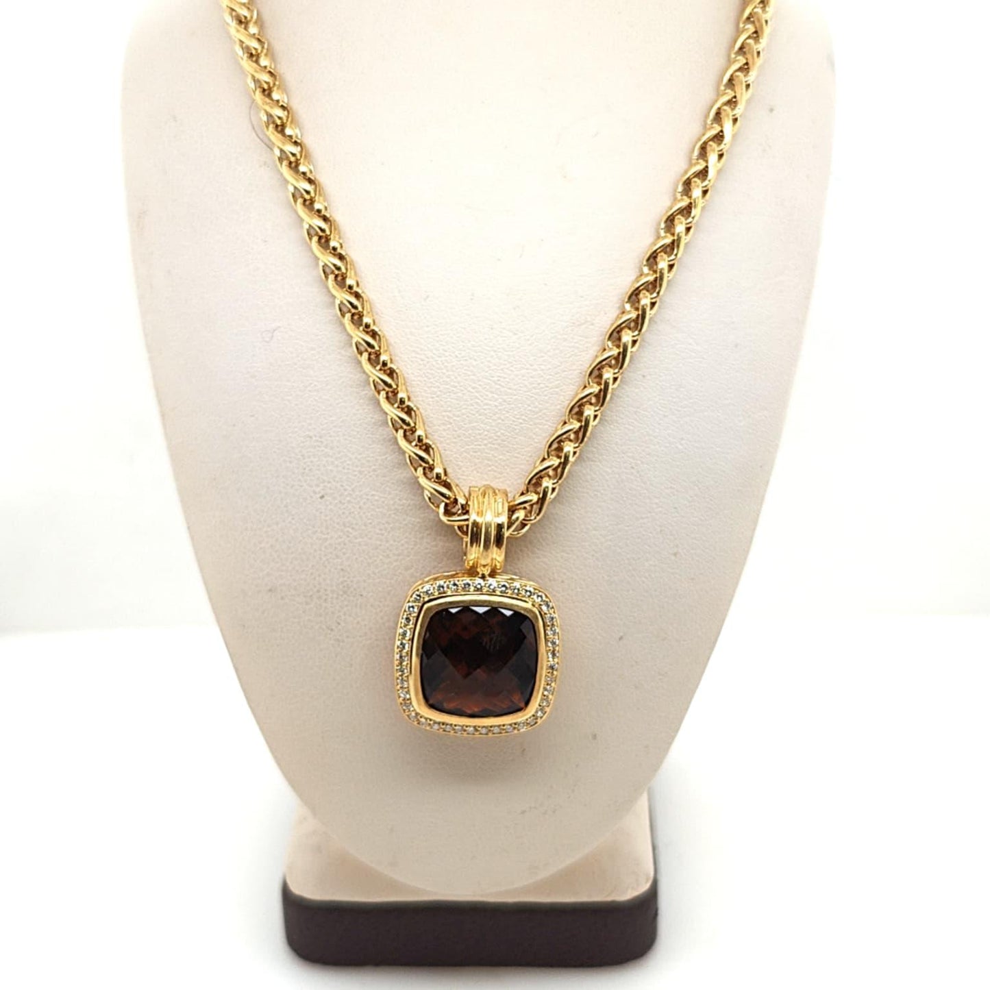 DAVID YURMAN DIAMOND AND ALBION SMOKY QUARTZ  PENDANT NECKLACE YELLOW GOLD