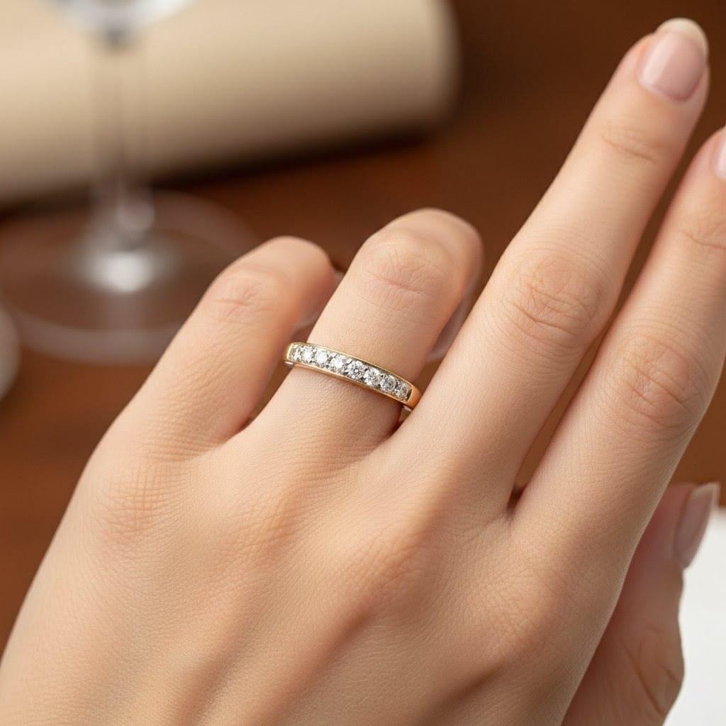 DIAMOND HALF ETERNITY BAND RING 0.60CTW YELLOW GOLD