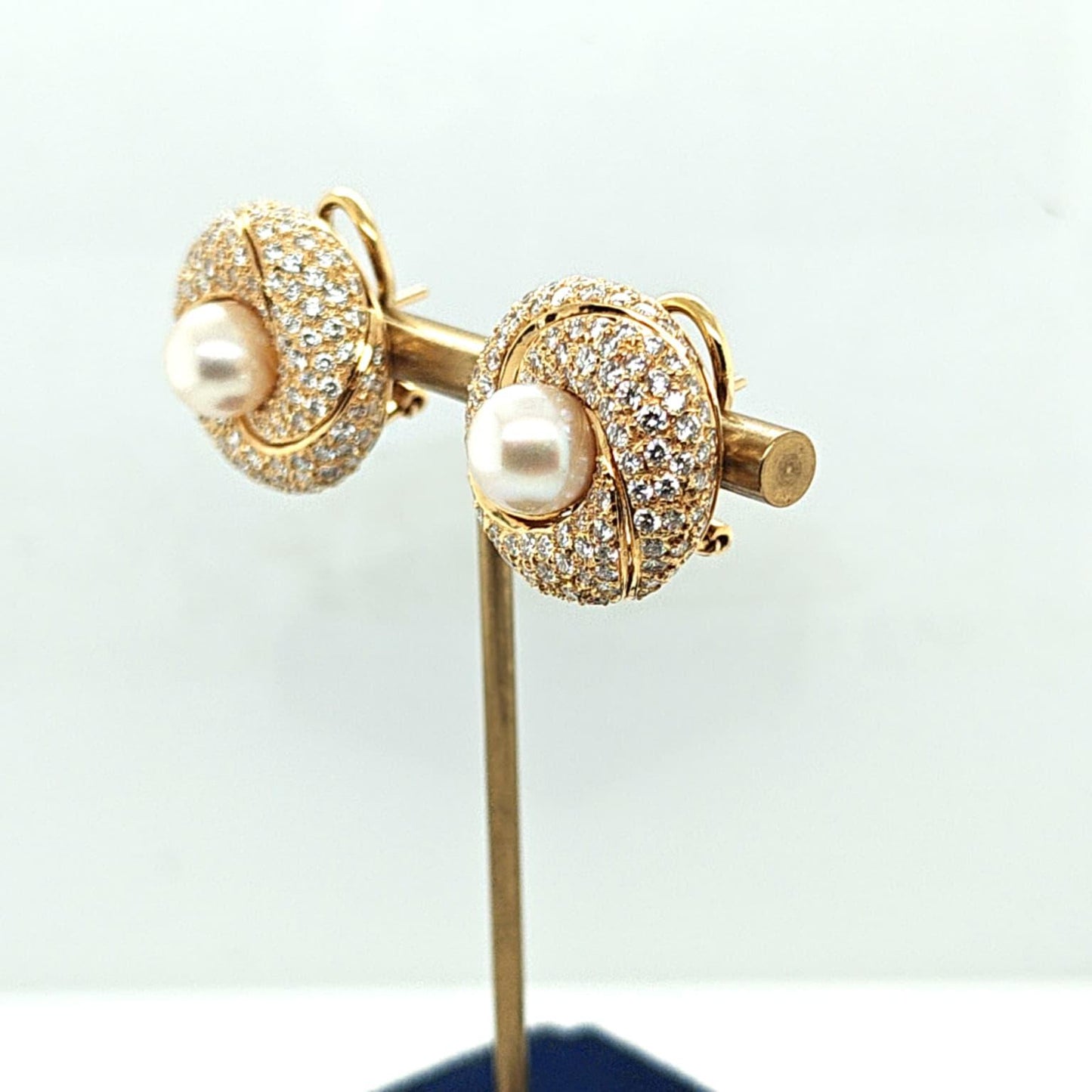 DIAMOND AND PEARL EARRINGS 5.64CTW YELLOW GOLD