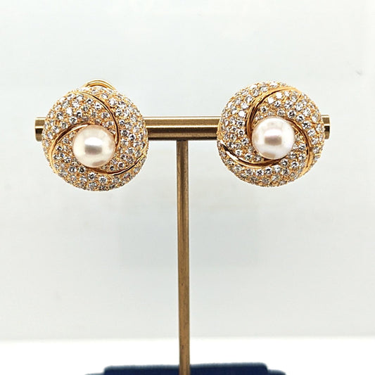 DIAMOND AND PEARL EARRINGS 5.64CTW YELLOW GOLD