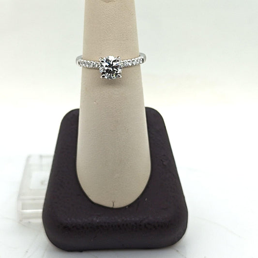18KT WHITE GOLD DIAMOND ENGAGEMENT RING  WITH 1.01CT ROUND GIA D-SI2 WHITE GOLD