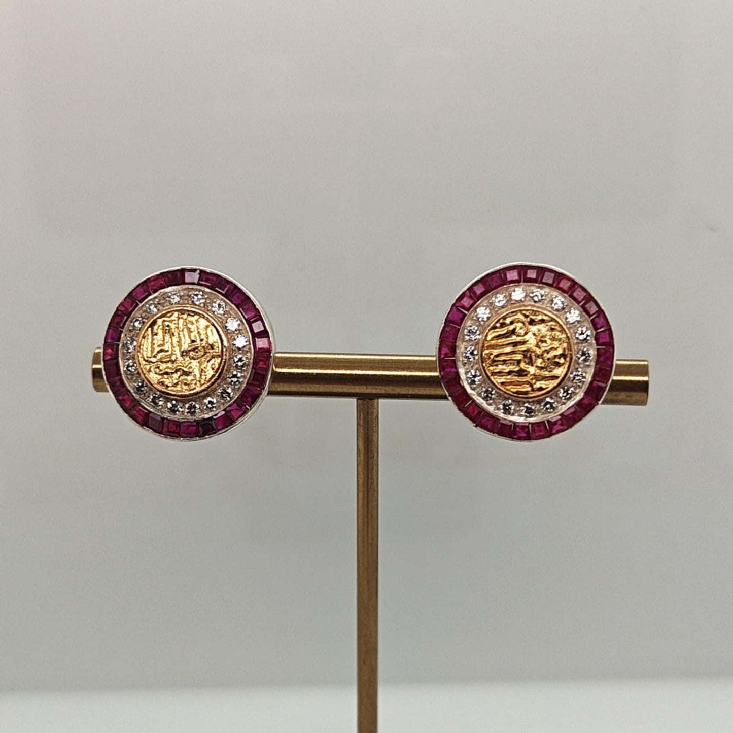 DIAMOND AND RUBY CLIP-ON EARRINGS 1.12CTW TWO TONE GOLD