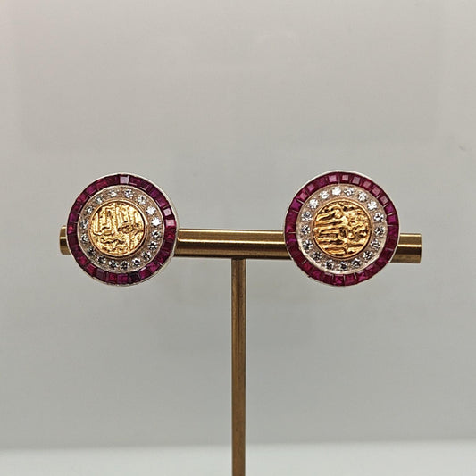 DIAMOND AND RUBY CLIP-ON EARRINGS 1.12CTW TWO TONE GOLD