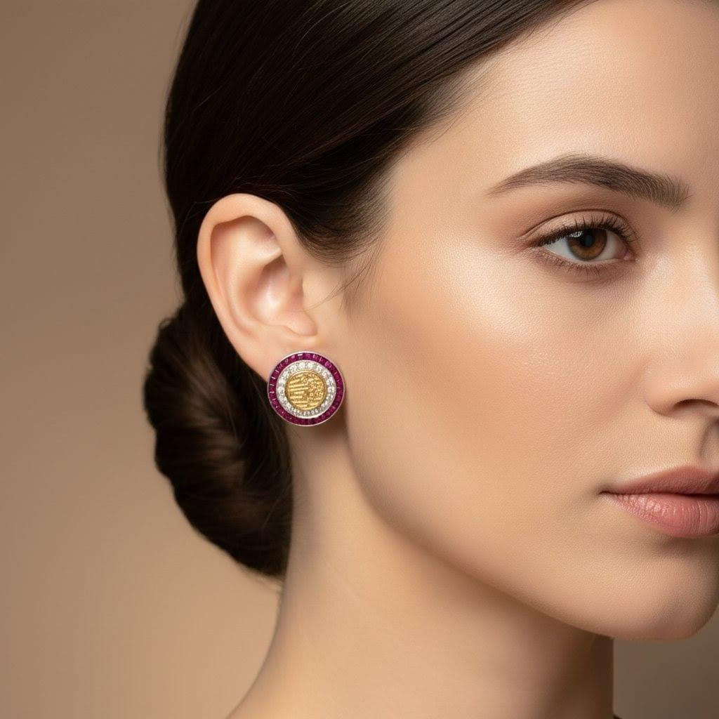 DIAMOND AND RUBY CLIP-ON EARRINGS 1.12CTW TWO TONE GOLD