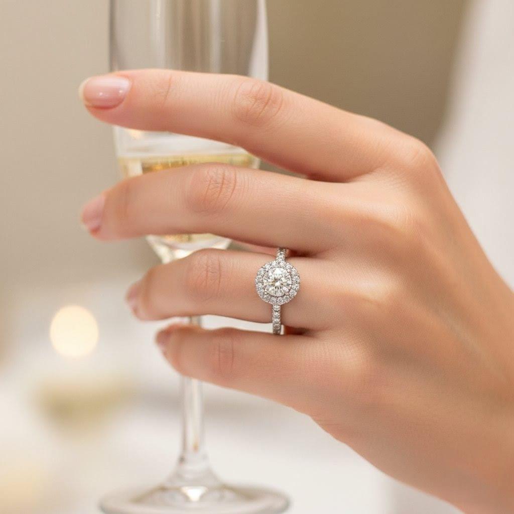 GABRIEL AND CO DIAMOND HALO RING SETTING WITH 1.01CT ROUND CENTER WHITE GOLD