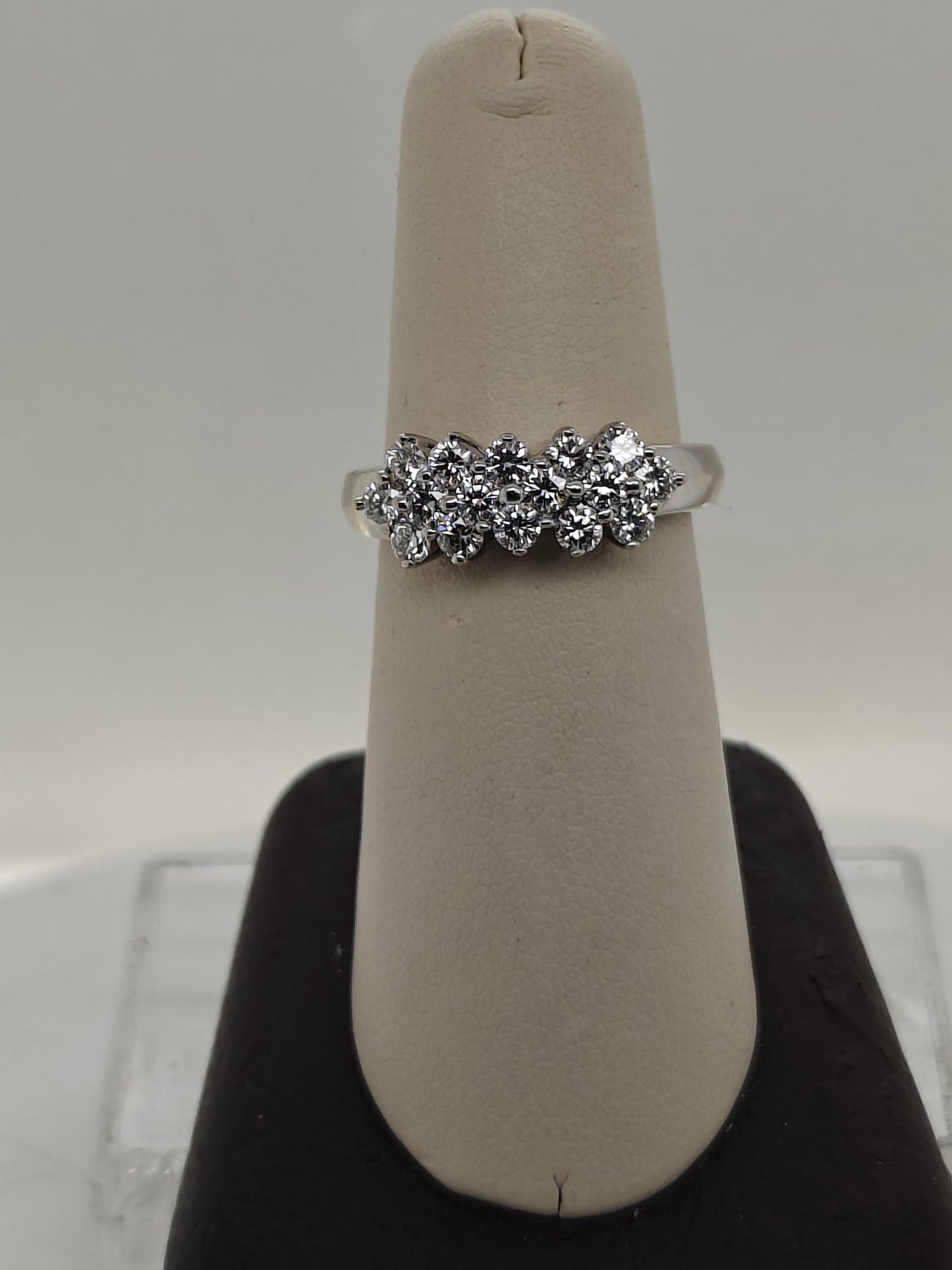 DIAMOND CLUSTER BAND RING THREE ROW 1.02CTW WHITE GOLD