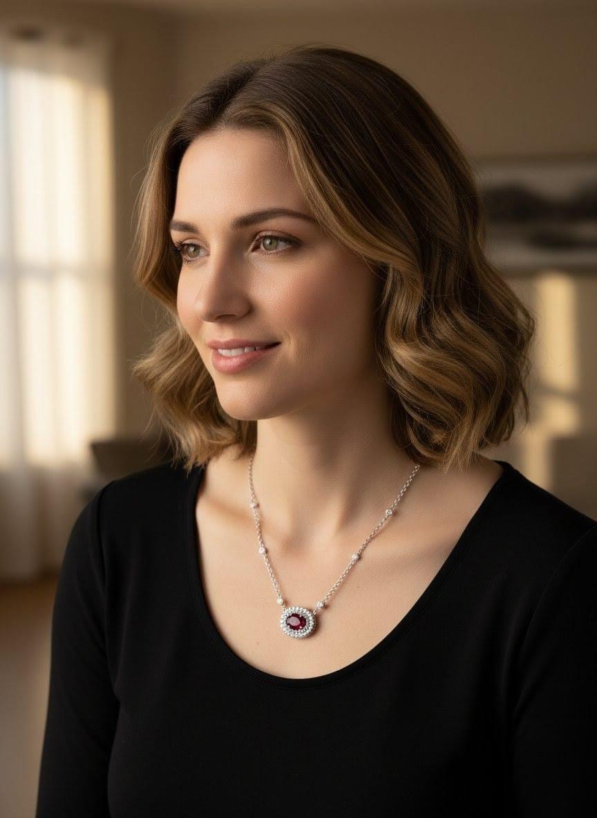RUBY AND DIAMOND PENDANT NECKLACE WHITE GOLD