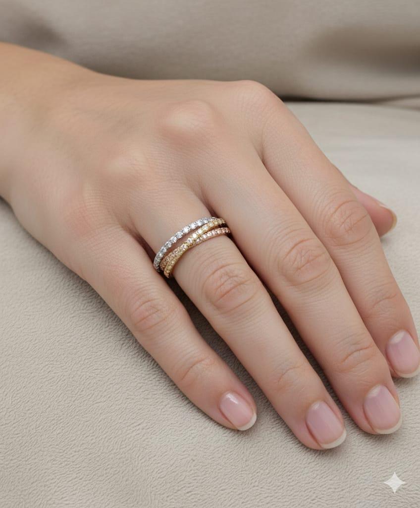 SONIA B DIAMOND THREE RING ROLLING ETERNITY BANDS TRI-GOLD 1.02CTW