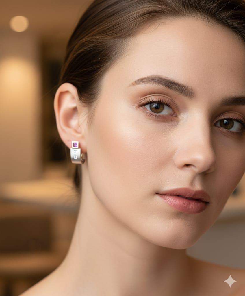 DIAMOND AND PINK SAPPHIRE EARRINGS TWO TONE ROSE GOLD