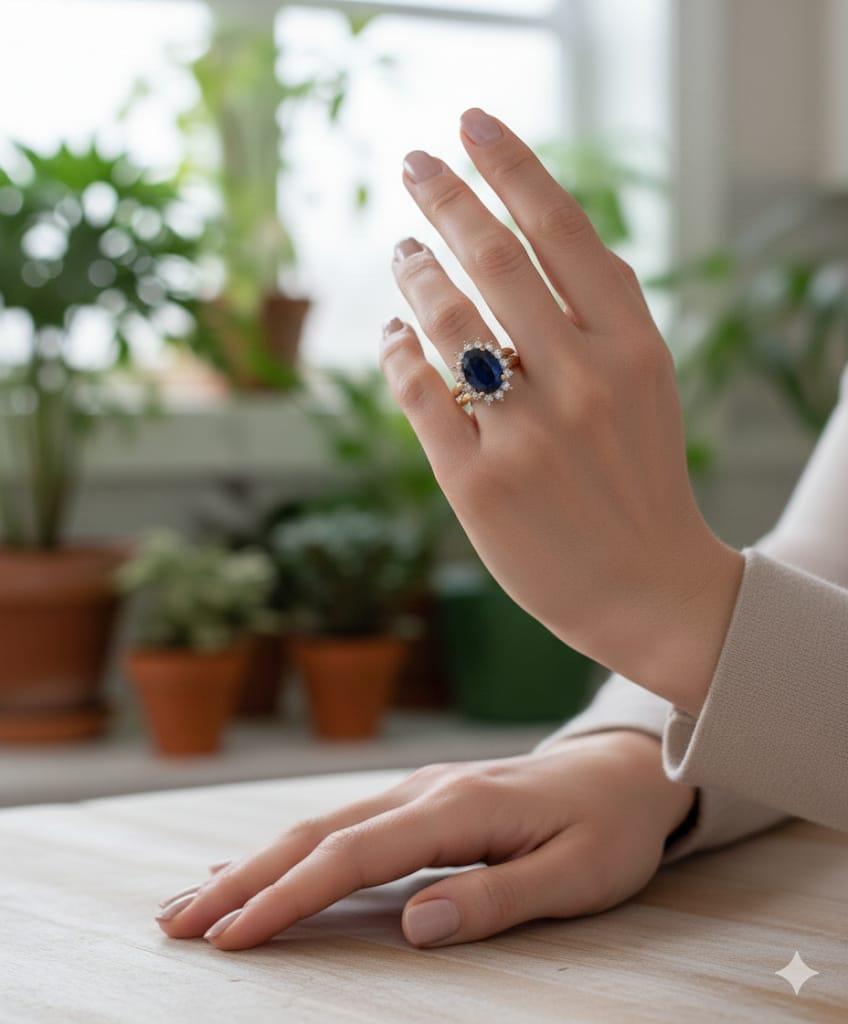 SAPPHIRE AND DIAMOND CLUSTER RING YELLOW GOLD