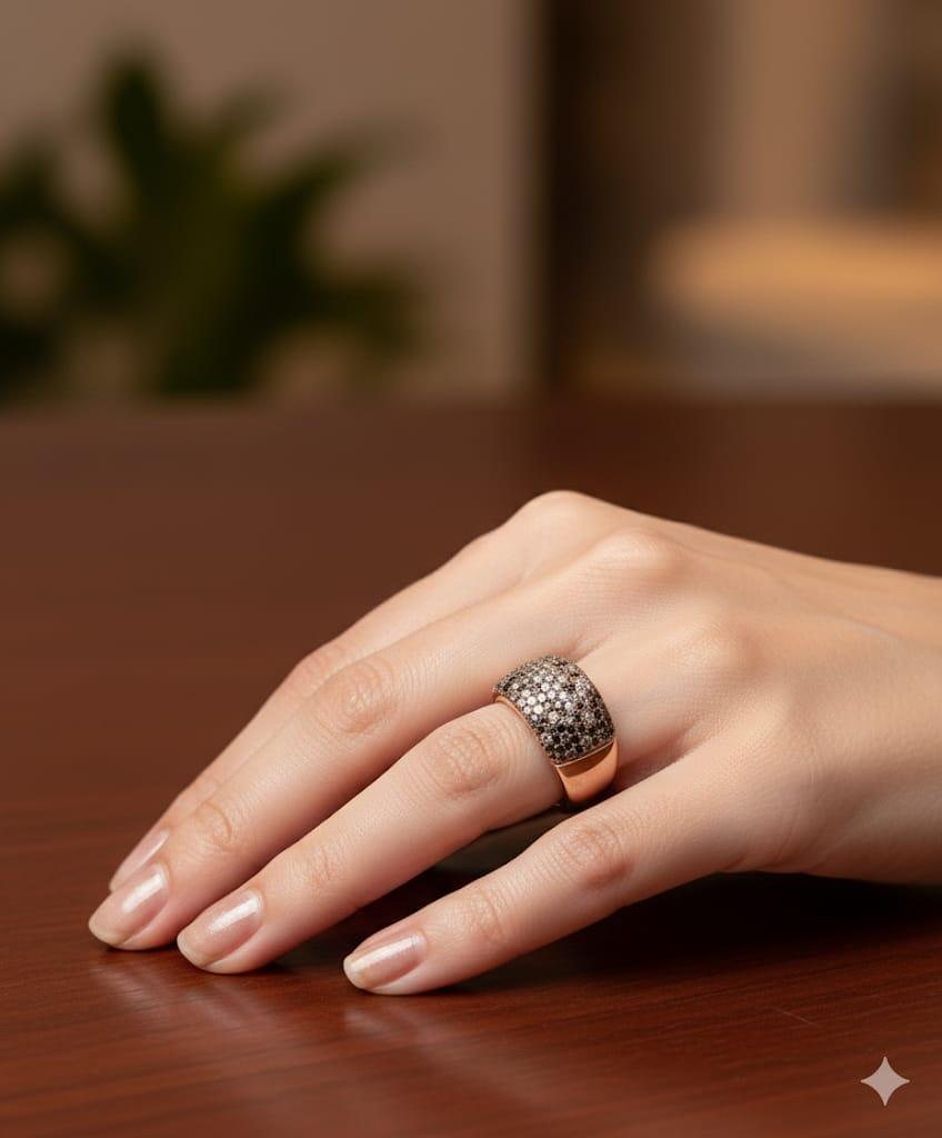 DIAMOND WIDE BAND RING BLACK WHITE & CHAMPAGNE DIAMONDS ROSE GOLD 2.02CTW