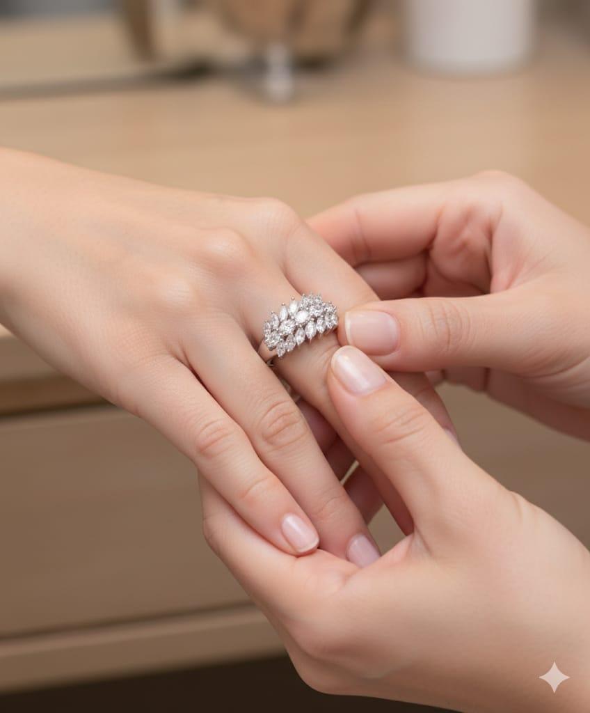 DIAMOND THREE ROW MARQUIS & OVAL RING 2.14CTW WHITE GOLD
