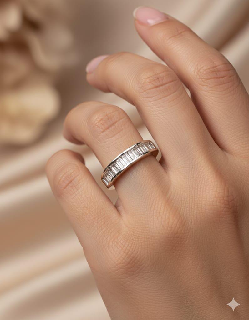 DIAMOND CHANNEL SET HALF ETERNITY BAGUETTE BAND 1.05CTW WHITE GOLD
