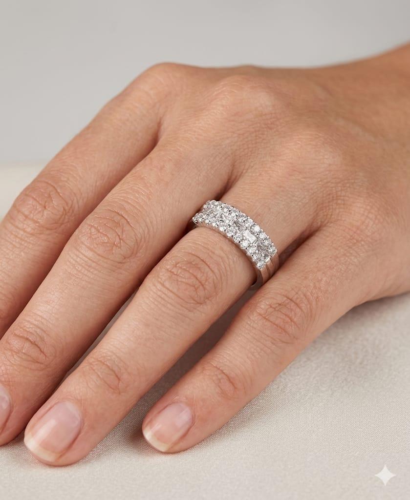 DIAMOND HALF ETERNITY BAND RING ROUND AND PRINCESS 1.62CTW WHITE GOLD