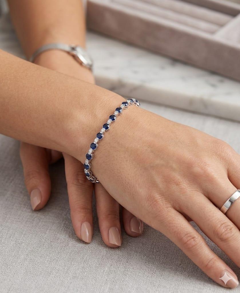 SAPPHIRE AND DIAMOND TENNIS BRACELET WHITE GOLD