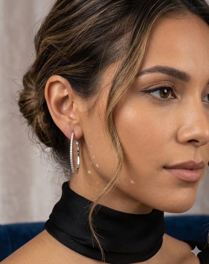 DIAMOND HOOP EARRINGS 1.01CTW WHITE GOLD