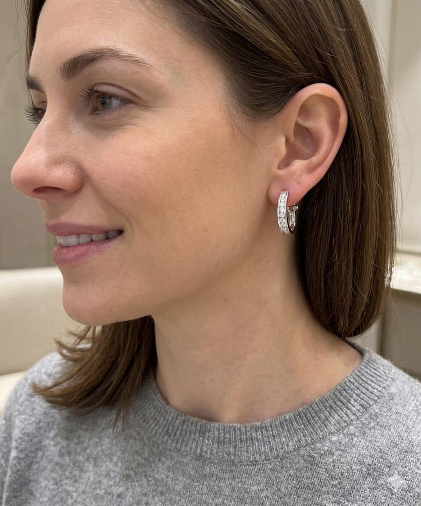 DIAMOND HOOP EARRINGS 1.28CTW WHITE GOLD
